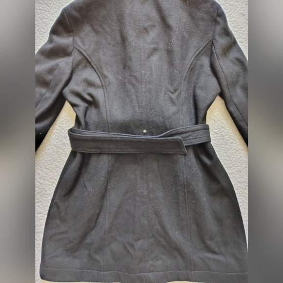 Laundry by Design Women's Medium Belted Wool Blend Coat w/ Faux Fur Hood Trim - Picture 11 of 15